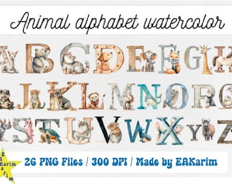 Bundle PNG Transparent alphabet animaux mignons, clipart Bundle, Art animalier imprimable, Clipart chambre d'enfant, usage Commercial, téléchargement immédiat