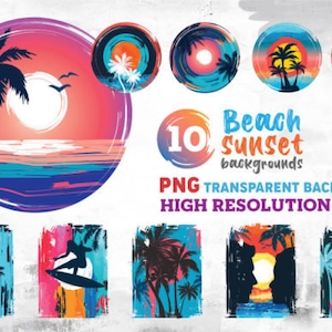 Watercolor Beach Sunset CLIPART - Beach Palm trees clip art PNG, Beach PNG, Sunset Png format, Instant download for commercial use!