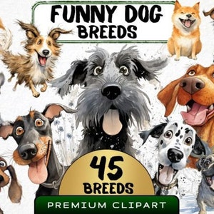 Funny and Cute Dog Clipart Bundle, Dogs PNG, Watercolor Puppy Graphics, Cute Animals, Funny Dog Face, Commercial Use, Digital Download