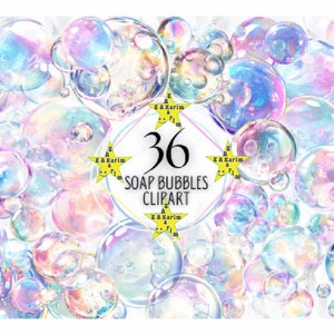 Set di clipart bolle dell'acquerello, sapone, bolla d'acqua in schiuma, uso commerciale PNG trasparente, inviti, baby shower, scrapbooking, adesivi