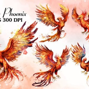 Phoenix aquarelle, téléchargements numériques, Phoenix Clipart, Phoenix PNG, art mural Phoenix, gravures Phoenix, Sublimation, téléchargement immédiat.
