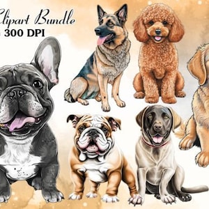 DOGS CLIPART, PNG, Watercolor Puppy Clipart Bundle, Pet, Puppies, French Bulldog, Dog Png, Pitbull Png, Commercial Use