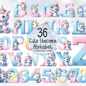 Alfabeto de unicórnio, letra de unicórnio, unicórnio PNG, berçário de unicórnio, decoração de berçário, arte de parede de unicórnio, presente de unicórnio, alfabeto clipart
