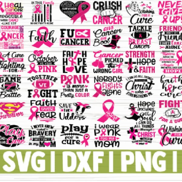 Cancer SVG Bundle, Breast Cancer SVG, Cancer Awareness, Instant Download, Ribbon svg,Breast Cancer Shirt, cut files, Cricut, Silhouette