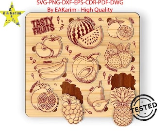 Fruits Puzzle laser cut file, Montessori Educational toy SVG, Toddler Puzzle toy laser cut file, Kids Puzzle toy SVG, Glowforge SVG