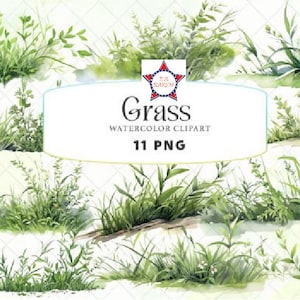 Watercolor Grass Clipart - spring tufts of grass botanical PNG format, Green Grass, instant download for commercial use