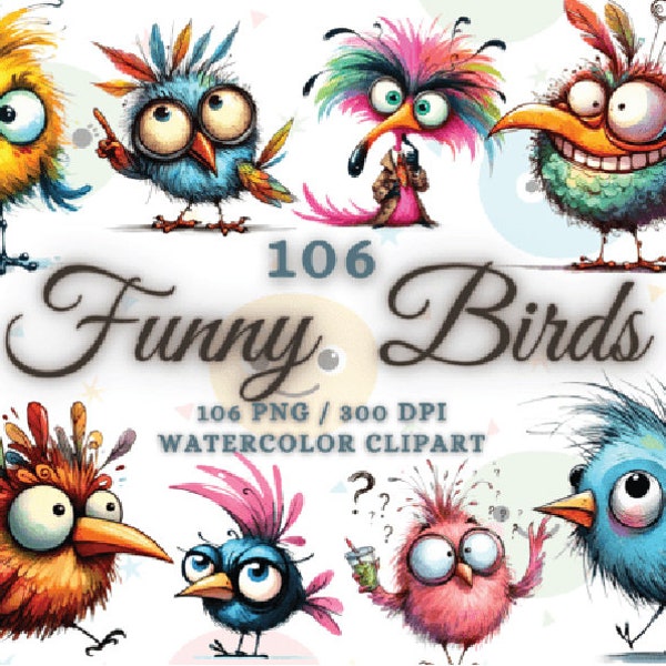 FUNNY BIRDS Clipart Bundle, Funny Cute Bird Png Bundle, Watercolor Birds Clipart Png, Funny Birds Sublimation Png, Funny Animals Png