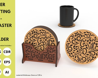 Coaster Holder Laser cut, Small Diamond Victorian Print Coasters with Holder for coasters, Dgital files, Instant download, Laser cut files.