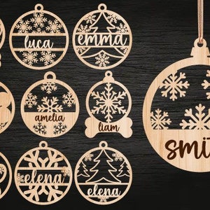 ORNAMENTO DE NAVIDAD SVG Paquete Archivo de corte láser, Adorno de Navidad con nombre Svg, Archivos Glowforge personalizados, Archivos svg de decoración de árbol de Navidad