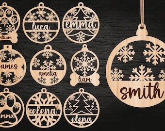 CHRISTMAS ORNAMENT SVG Bundle Laser Cut File, Christmas Ornament With Name Svg, Custom Glowforge Files , Christmas Tree Decoration Svg Files