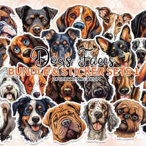DOG FACES CLIPART, Dog Watercolor Portrait, Watercolor Dog Png Digital Download Clip Art, Sublimation, Dog Watercolor Art, Instant download