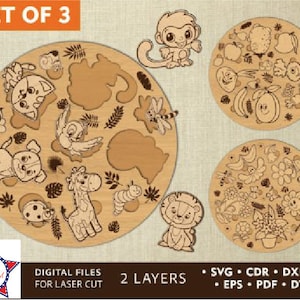 Puzzle per bambini Taglio laser / Design SVG per bambini / File tagliati al laser / Game Design / File digitali / SVG / Download istantaneo /