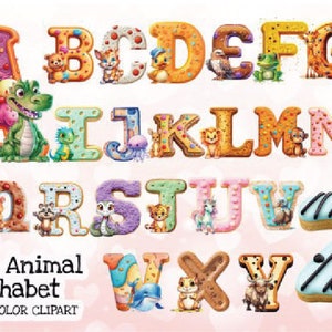 Imágenes prediseñadas del alfabeto animal para imágenes prediseñadas para archivos PNG de uso comercial, fuentes lindas para Cricut, suministros de libros de chatarra y efímeras imprimibles