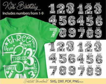 Birthday Svg Bundle, Birthday Numbers Svg, Png Dxf, Birthday Party Numbers Svg, Numbers Svg Bundle, Birthday Queen, Silhouette, Cricut