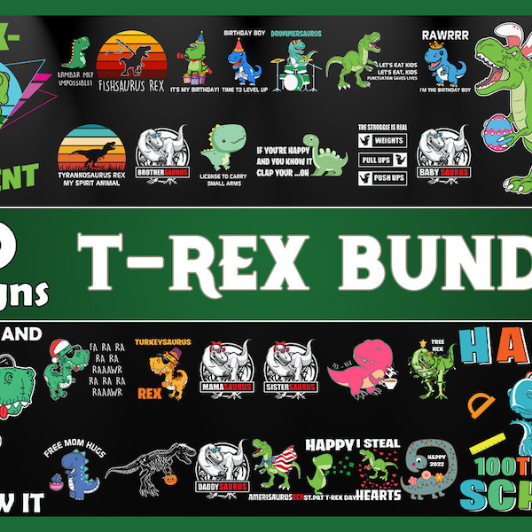 T-Rex SVG, Commercial Use, Transparent SVGs, Childrens Dinosaur Printables, TRex Party Invitation, Tyrannosaurus Rex, Digital files.