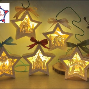 CHRISTMAS HANGING STAR Lanterne Shadow Box Svg - Shadowbox de Noël en papier découpé - décorations de Noël en papier découpé