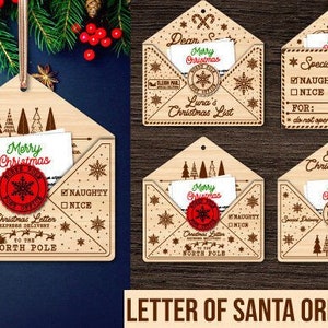 Paquete SVG de sobre de carta a Santa, decoración Lasercut Dear Santa, diseños de Glowforge de correo de Santa, lista de deseos de Navidad SVG, descarga instantánea