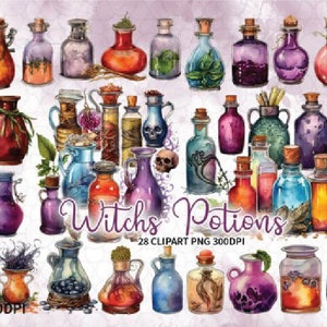 Witches PotionShelf Watercolor Clipart, Magical Mystical art, Fantasy clipart, Witchcraft Potion Bundle, Magic clipart, Instant Download