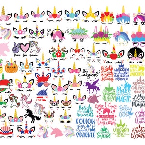 86 UNICORN BUNDLE SVG, Png, Dxf, Eps, Ai, unicorn horn, unicorn clipart, unicorn face svg, unicorn birthday svg, Cut file for cricut
