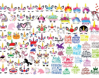 86 UNICORN BUNDLE SVG, Png, Dxf, Eps, Ai, corne de licorne, clipart de licorne, svg de visage de licorne, svg d'anniversaire de licorne, fichier de coupe pour cricut