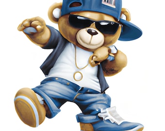 Clipart acquerello di orsacchiotto hip hop, PNG trasparente (download digitale)