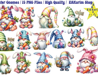 Watercolor Easter Gnome Collection Clipart, 15 PNG Easter Clipart, Easter Gnome Clipart Bundle, Spring Gnome, Flower Gnome, Commercial Use
