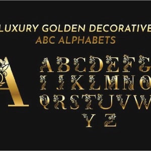 ゴールドアルファベット、豪華な金色の装飾、アルファベット SVG、文字 PNG、高級フォント、フォント クリップアート、デジタル ファイル、即時ダウンロード。