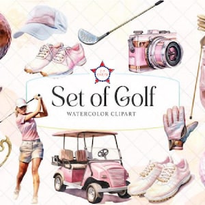 Akwarela Golf clipart, Trofeum, Golf Cart Stick Ball, Sport clipart, sublimacja png, Natychmiastowe pobieranie Naklejka planera, Golfing Club, użycie komercyjne