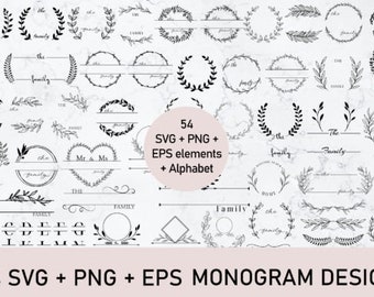 Monogram frame svg bundle, Alphabet monogram, Floral frame svg, Wreath frame svg, Digital frame, Instant download