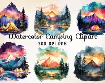 Aquarell Camping Van und Berge Clipart Bundle für kommerzielle Nutzung, Aquarell Clipart, Camping Png, Berge Clipart, Instant download