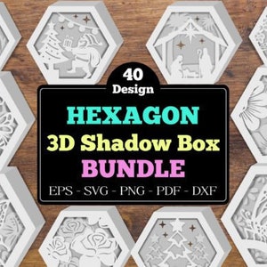 Modello Hexagon Shadow Box, SVG, fai da te, modello vuoto cornice light box, a nido d'ape, 3D a strati, stampabile, download istantaneo