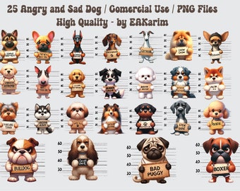 Paquete de imágenes prediseñadas PNG de razas de perros gruñones para uso comercial