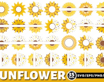 Paquete de svg de girasol, svg de girasol, archivos cortados de girasol, archivos Svg para Cricut, archivo de corte, eps png, girasol con mariposa, archivos digitales.
