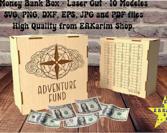 3D Money bank box bundle, target piggy bank box, money holder laser cut, saving box, cash box, adventure funds, piggy bank quotes SVG