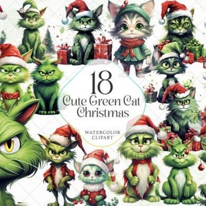 GREEN CAT CHRISTMAS, Greench, Aquarell, Sublimation, Greenchcat, Digitale Dateien, Png, Sofort download, Weihnachtskatze.