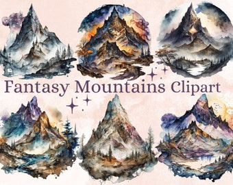 Mountain Forest Watercolor Clipart PNG, Hills Transparent Watercolor Clipart PNG Files, Background Scenery for Digital Products