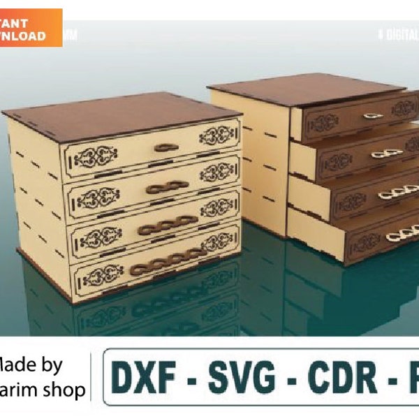 Commode en bois, organisateur avec tiroirs, armoire en bois, armoire avec tiroirs Fichiers SVG, DXF, Eps et PDF, Téléchargement instantané