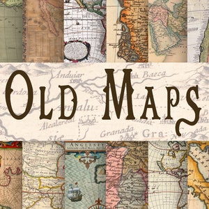 Antique maps, 16 sheets, old world vintage travel maps, grunge junk journal ephemera kit supply, antique paper crafts, digital scrapbook kit