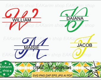 SPLIT MONOGRAM SVG Png, Split Monogram Alphabet Svg, Split Letter Svg, Cricut Split Monogram Svg 26 Letters Svg Png Eps Ai Jpg Pdf Digital