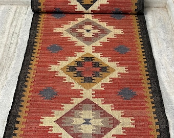 Red Kilim Runner: Hallway & Stairway Traditional Rug, Handwoven High Traffic Custom Sizes Flatweave Carpet