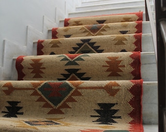 Alfombra Kilim Runner, Alfombra de corredor tradicional, Alfombra de corredor de escalera, Corredor de lana y yute, Corredor de pasillo de tamaño personalizado, Corredor de escalera, Corredor rojo