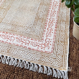 Indian Runner Rug - Cotton Stair/Hallway/Entryway Runner - Custom Size Rust & Terracotta Rug - Block Printed Staircase Kilim Runner - Agra