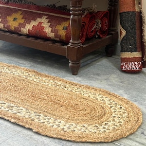 Beige Bordered Jute Runner Rug | Natural Fiber Staircase Runner | Custom Size Jute Hemp Hallway Rug | Handwoven Eco-Friendly Accent Jute Rug