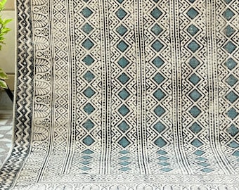 Blue Kilim Rug, Handmade Oriental Cotton Rug, Block Printed Washable Cotton Area Rug, Boho Living Room Rug, Kitchen cotton dhurrie area rug