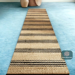 Natural Jute Runner Rug - Bohemian Jute Rug, Jute Runner Rug, Natural Fiber Runner Rug, Jute Braided Rug, Boho Decor Rug, Custom Size Rug , Striped Jute runner