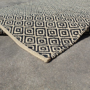 Indian Hand Braided Natural Jute Rectangle Rug Handmade Bohemian Jute Rug Boho Decor Rug Jute Area Rug Custom Size Rug Living Room Decor Rug , Diamond Jute rug