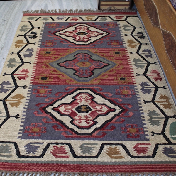 Turkish kilim Multicolor Rug, Bohemian Aztec kilim rug, Navajo Southwestern pattern , Handmade Wool Jute kilim , Outdoor/Indoor capable