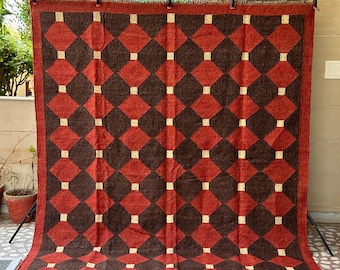 Roter Kelim Teppich: Handgewebter Geometrischer Woll & Jute Teppich, Traditioneller Indischer Dhurrie, Flachgewebe Sondergrößen