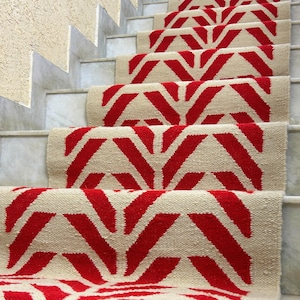 Boho Wool Runner, Handwoven Red Cream Kilim Runner, Hallway Wool Runner, Staircase Runner rug, Luxury Wool Runner, Custom Size Stair Runner