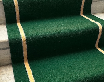 Green Stair Runner: Hallway Stairway Soft Wool Runner, Handmade Modern Custom Size Rug, High-Traffic